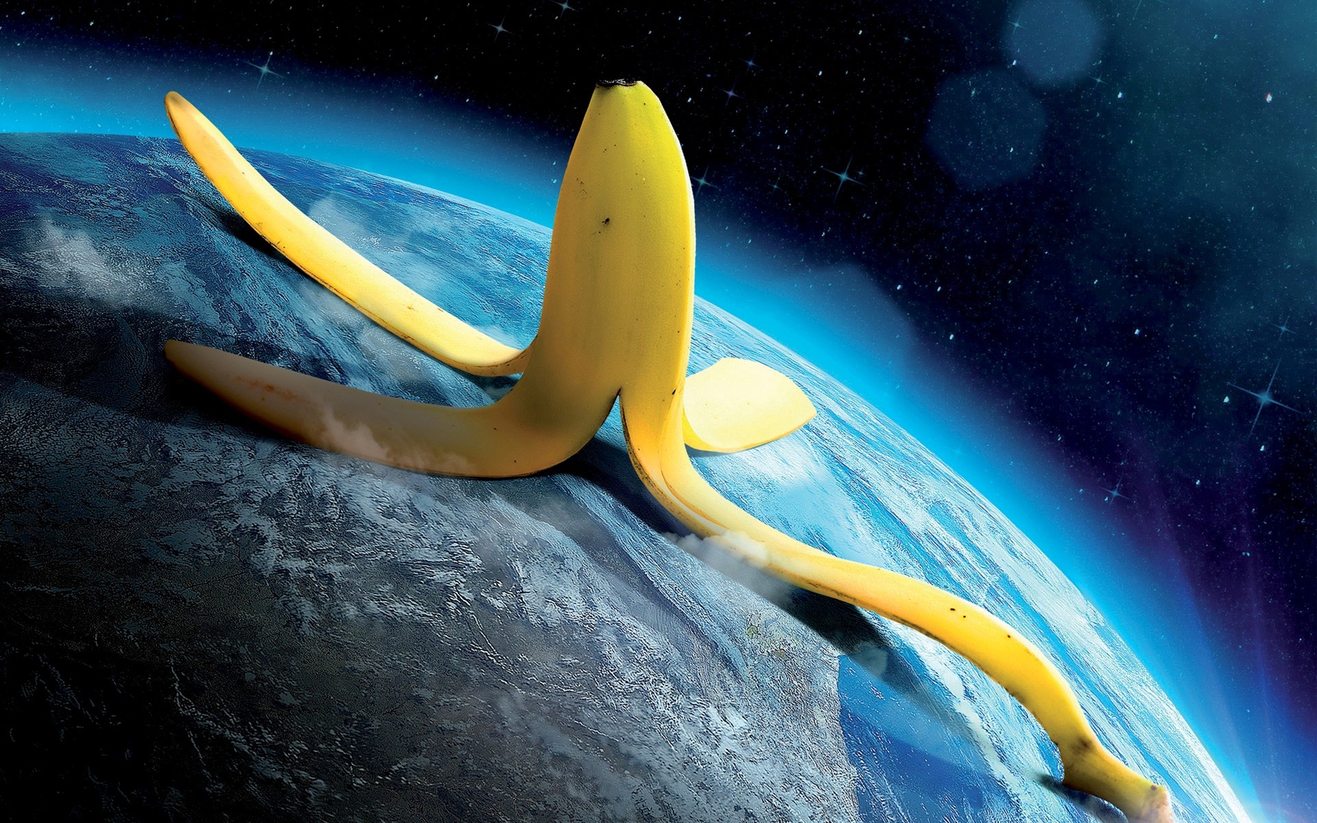 Banana peel on Earth in space HD Wallpaper