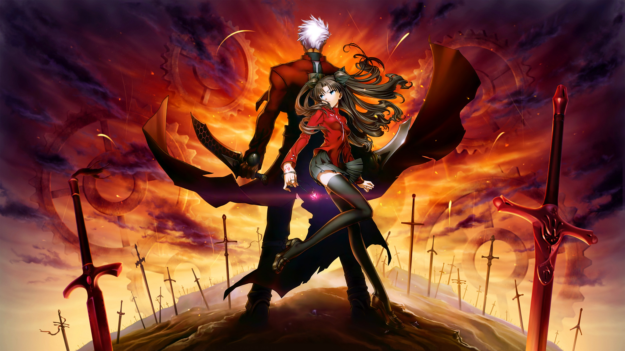 Fate/stay night Archer and Rin Tohsaka with swords HD Wallpaper