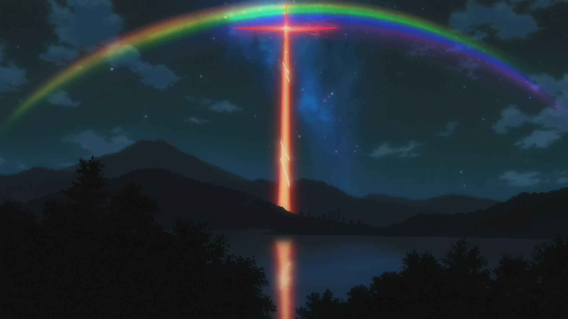 Neon Genesis Evangelion: Rainbow Cross Over Lake HD Wallpaper