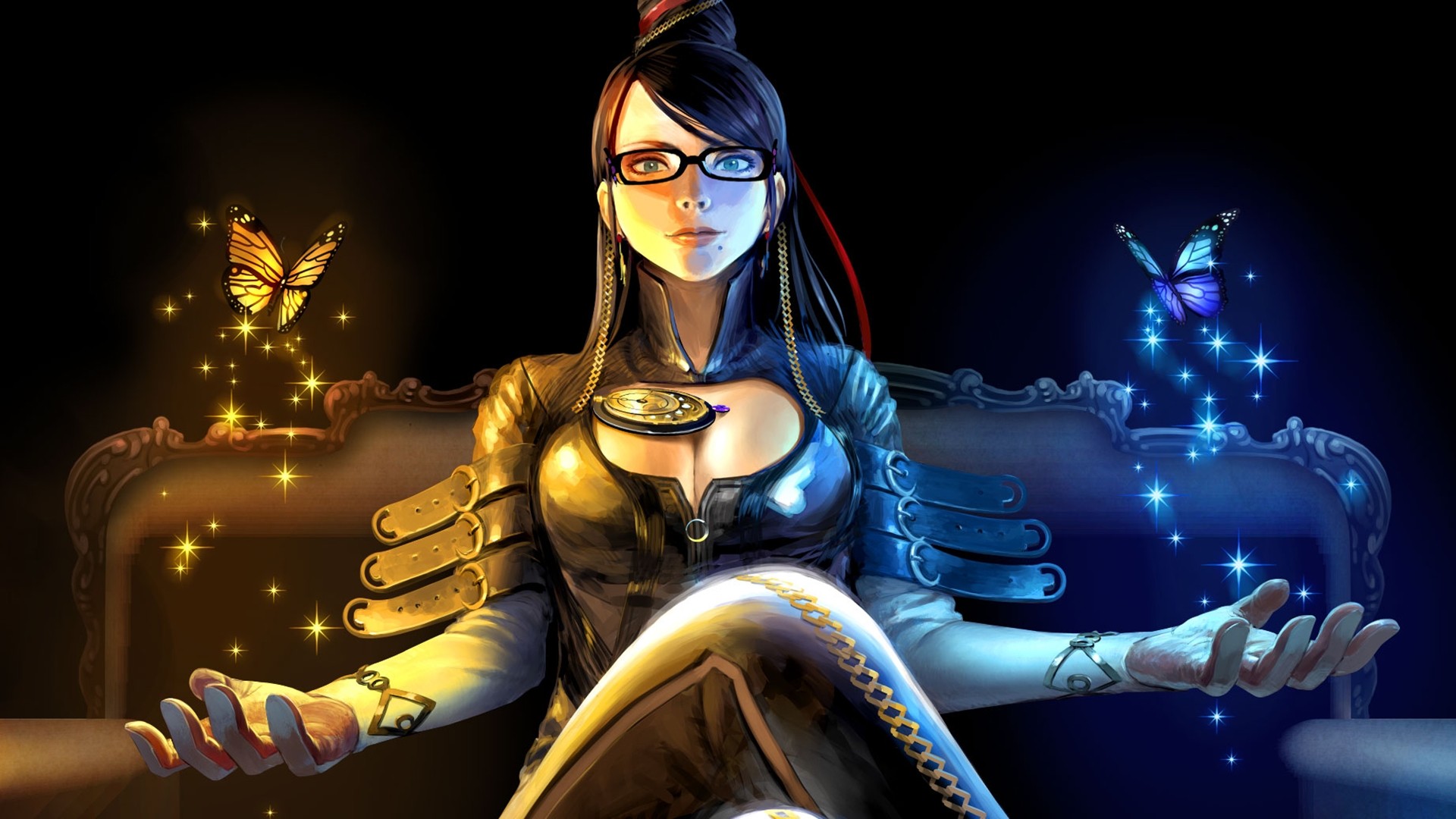 Bayonetta with glowing butterflies HD Wallpaper