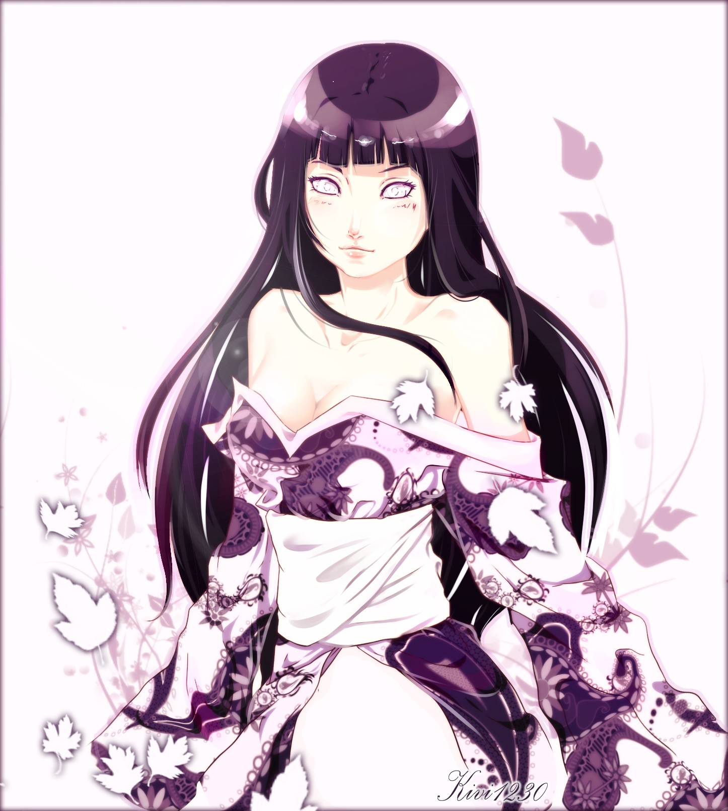 Hyuga Hinata in a purple kimono with falling leaves HD Wallpaper