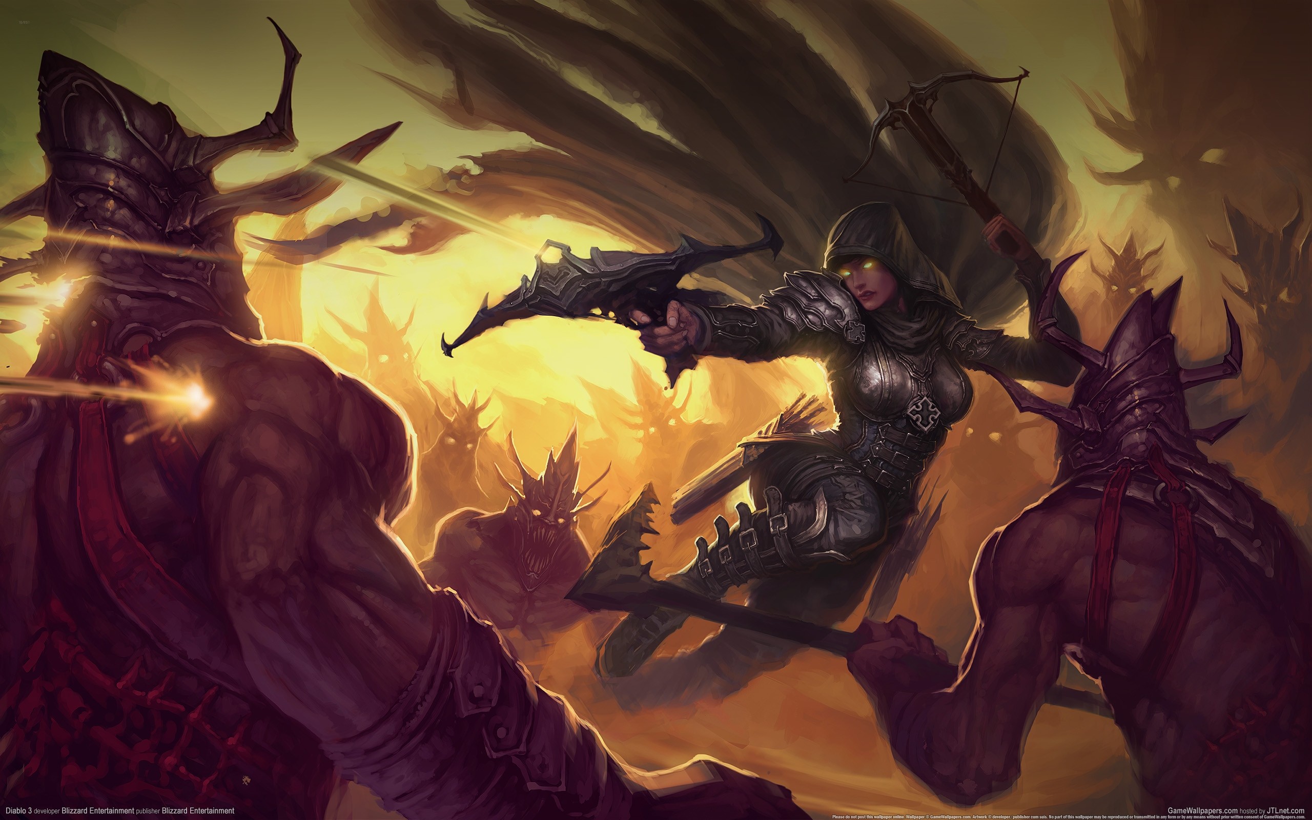 Diablo III Demon Hunter fighting demons HD Wallpaper