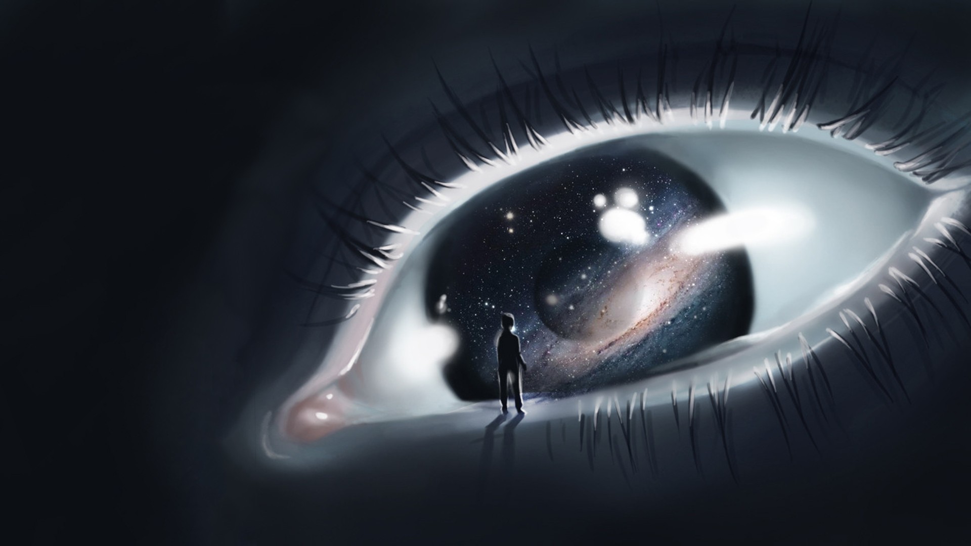 Digital art of an eye reflecting the cosmos HD Wallpaper