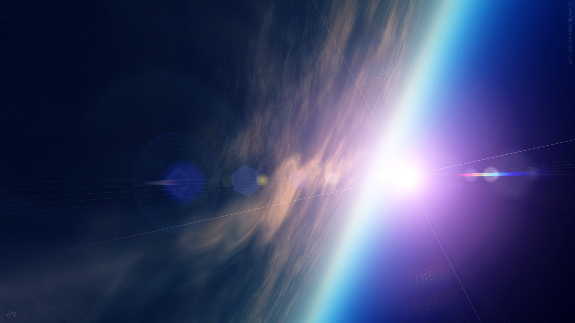 Digital art of space with a bright sun HD Wallpaper