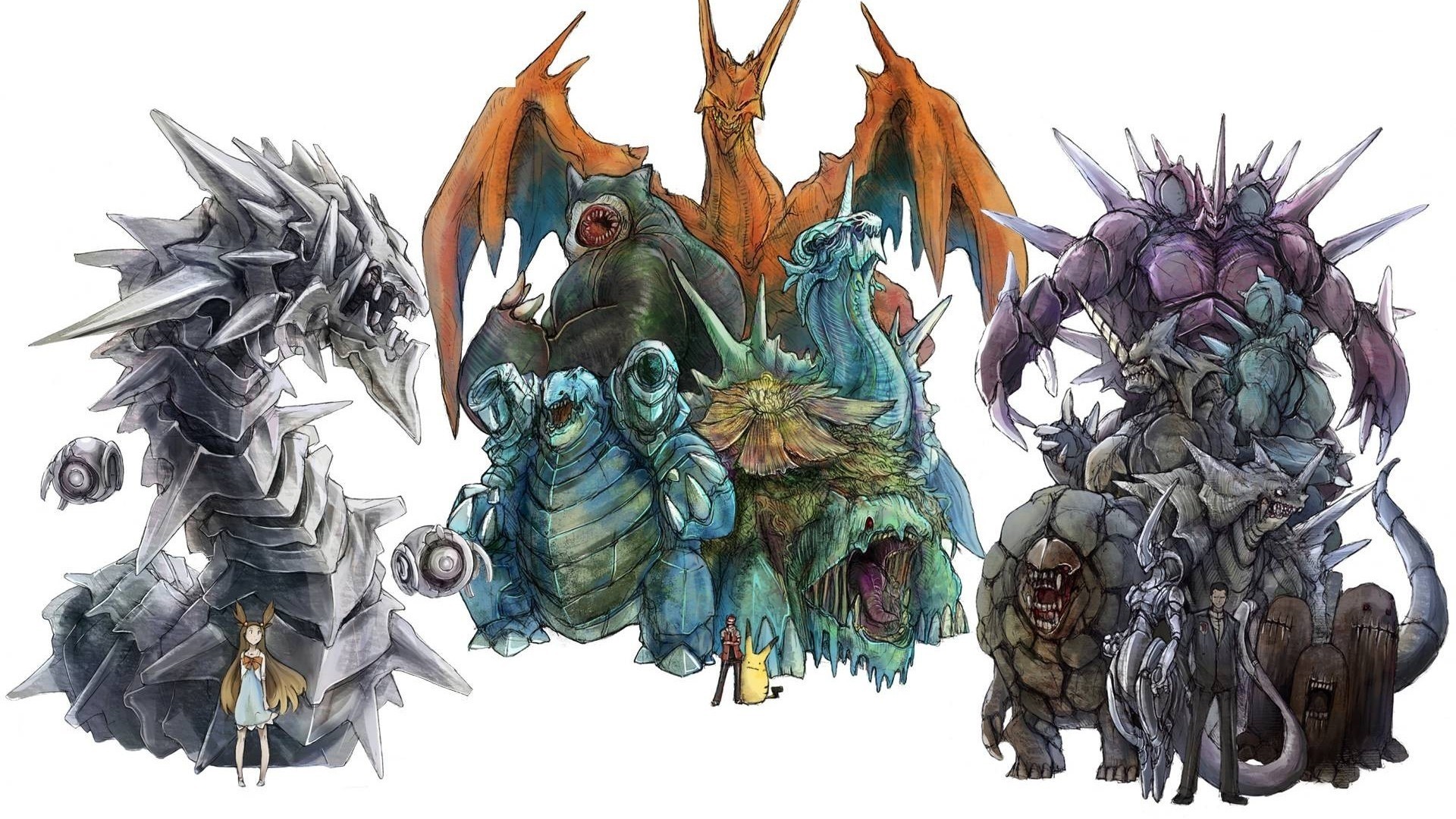 Pokémon: Charizard, Blastoise, Venusaur, and others HD Wallpaper