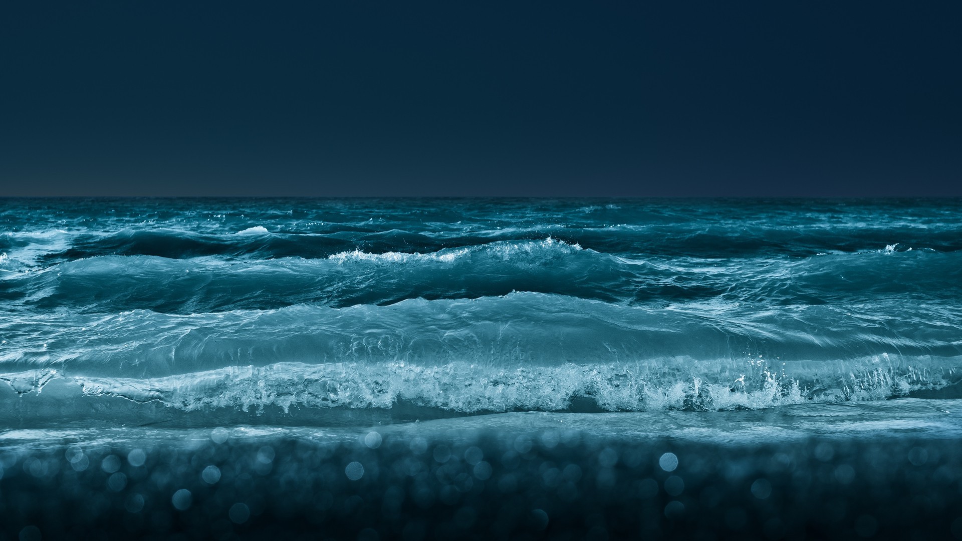 Dark blue sea with waves at night HD Wallpaper
