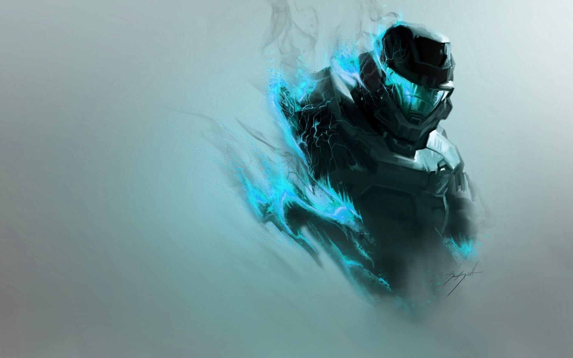 Master Chief with blue energy effects HD Wallpaper