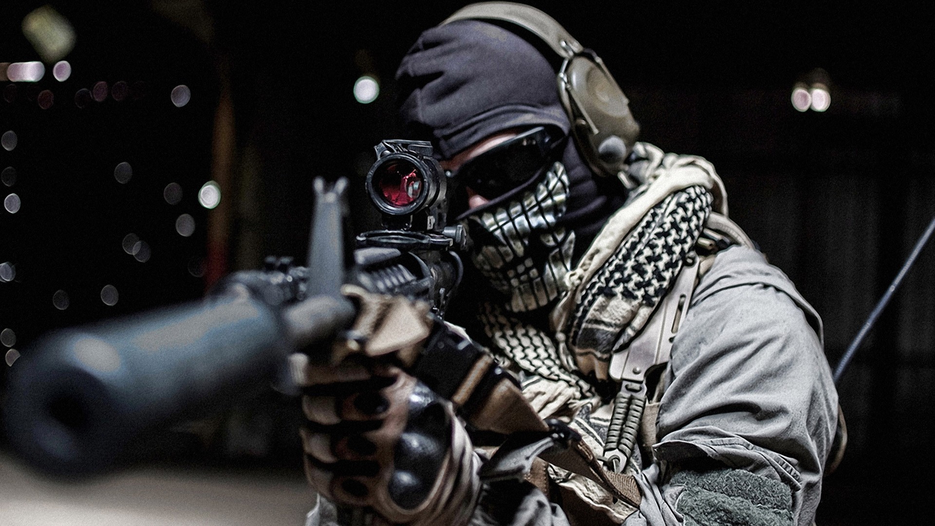Soldier aiming a rifle with a skull mask HD Wallpaper