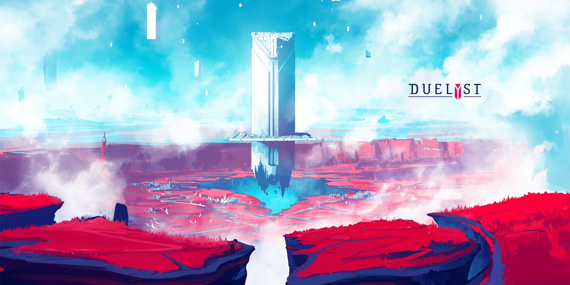 Duelyst concept art of a futuristic tower in a red landscape HD Wallpaper