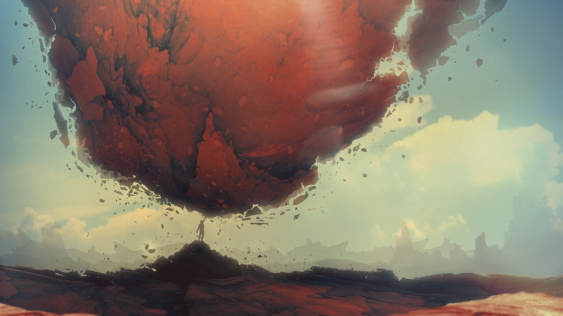 Kuldar Leement's Fantasy Artwork of a Man Holding a Giant Rock HD Wallpaper