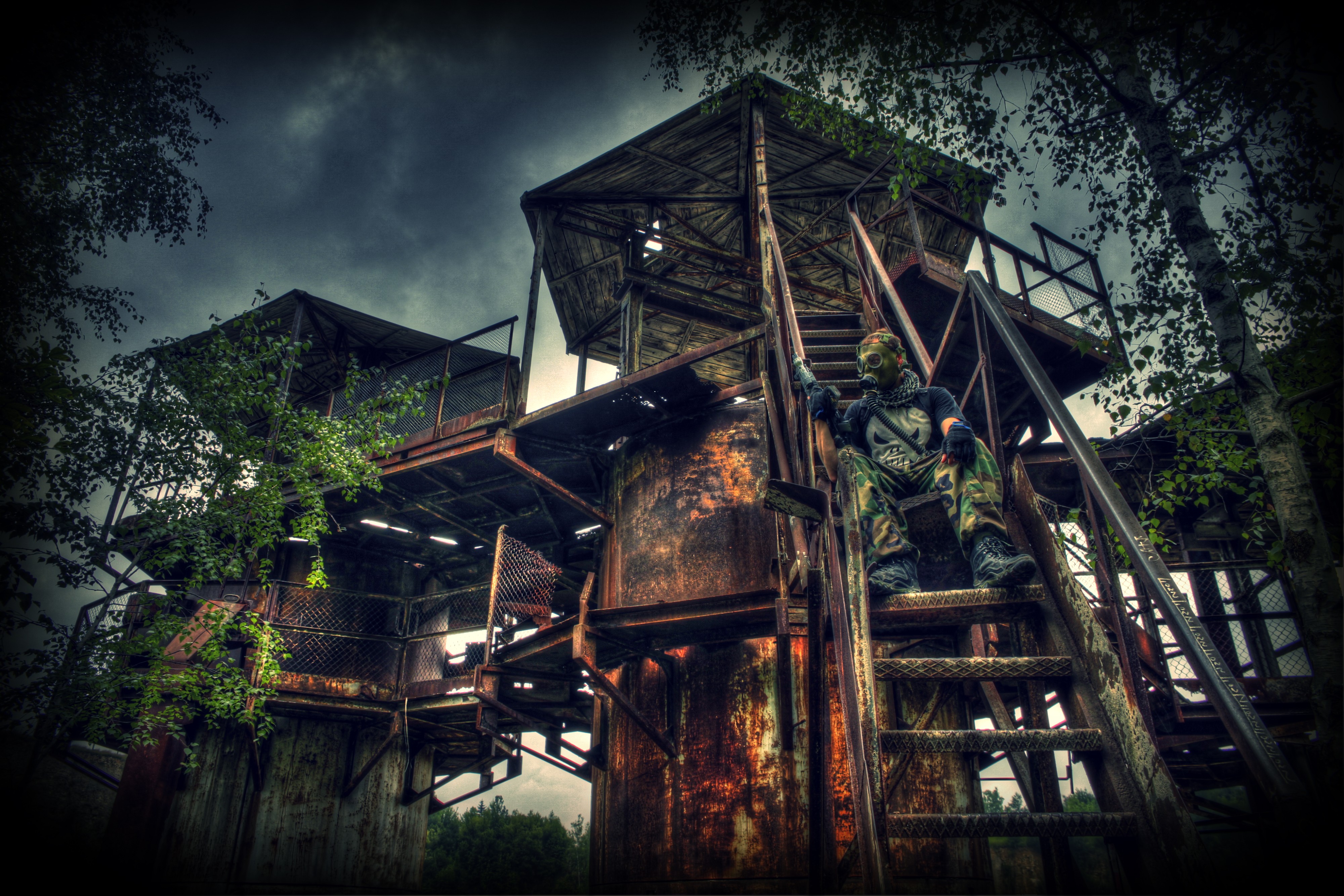 S.T.A.L.K.E.R. inspired person in abandoned structure HD Wallpaper