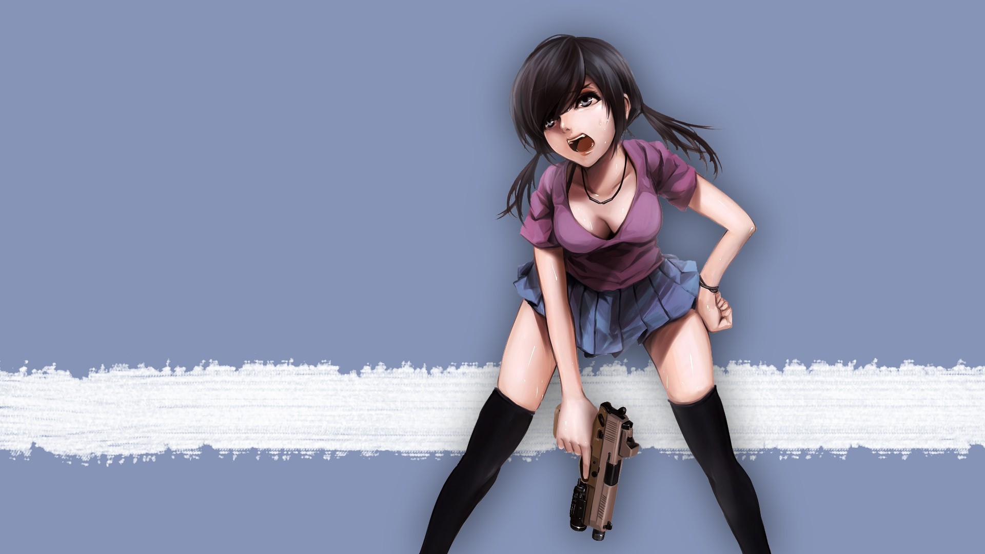 Anime girl with a pistol HD Wallpaper