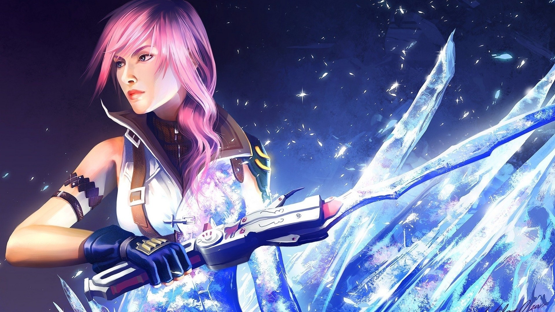 Lightning from Final Fantasy XIII with ice sword HD Wallpaper