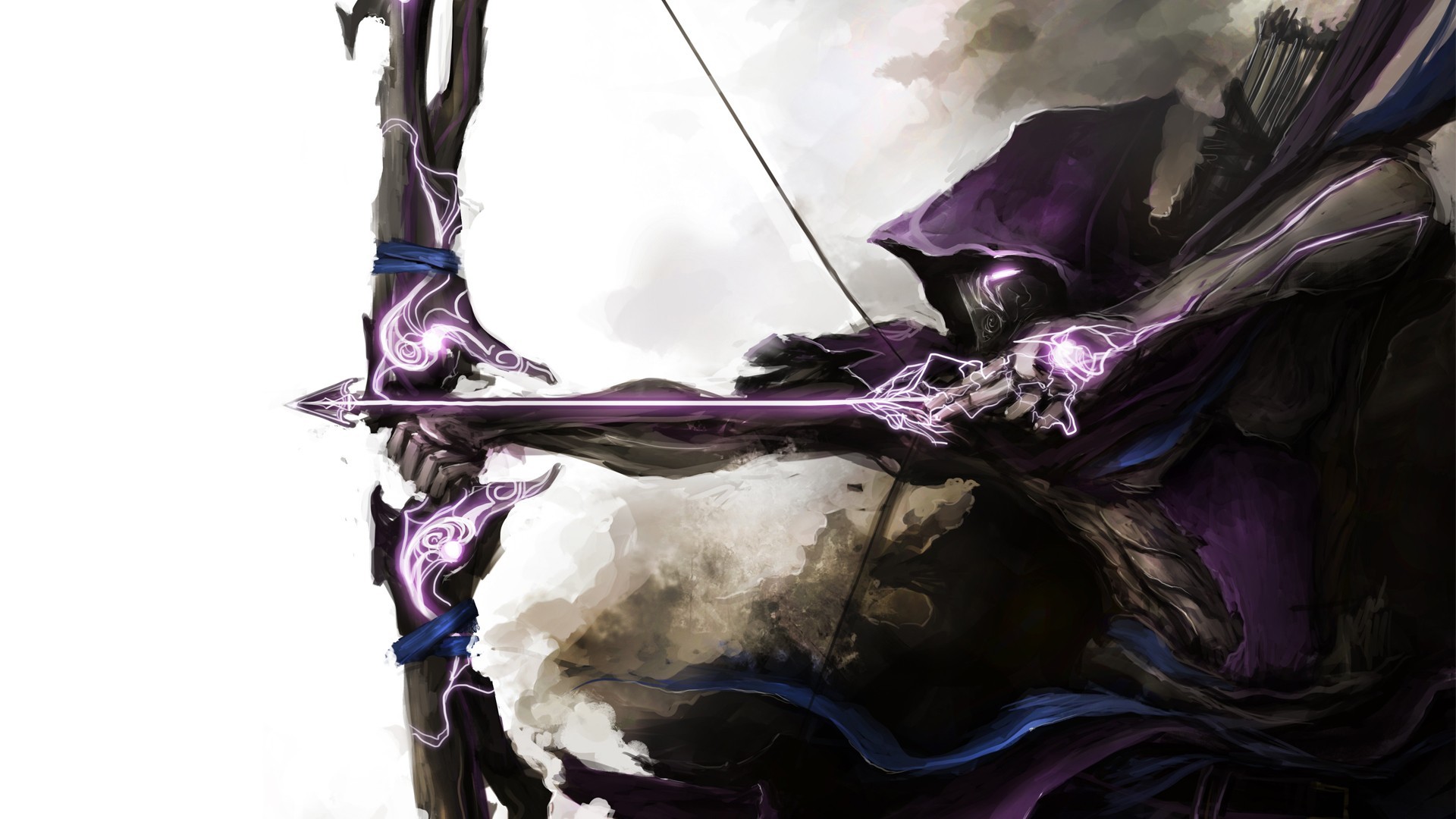 Archer with glowing purple bow and arrow HD Wallpaper
