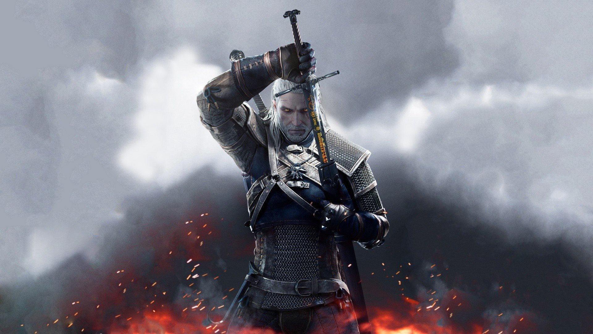Geralt of Rivia holding his sword HD Wallpaper