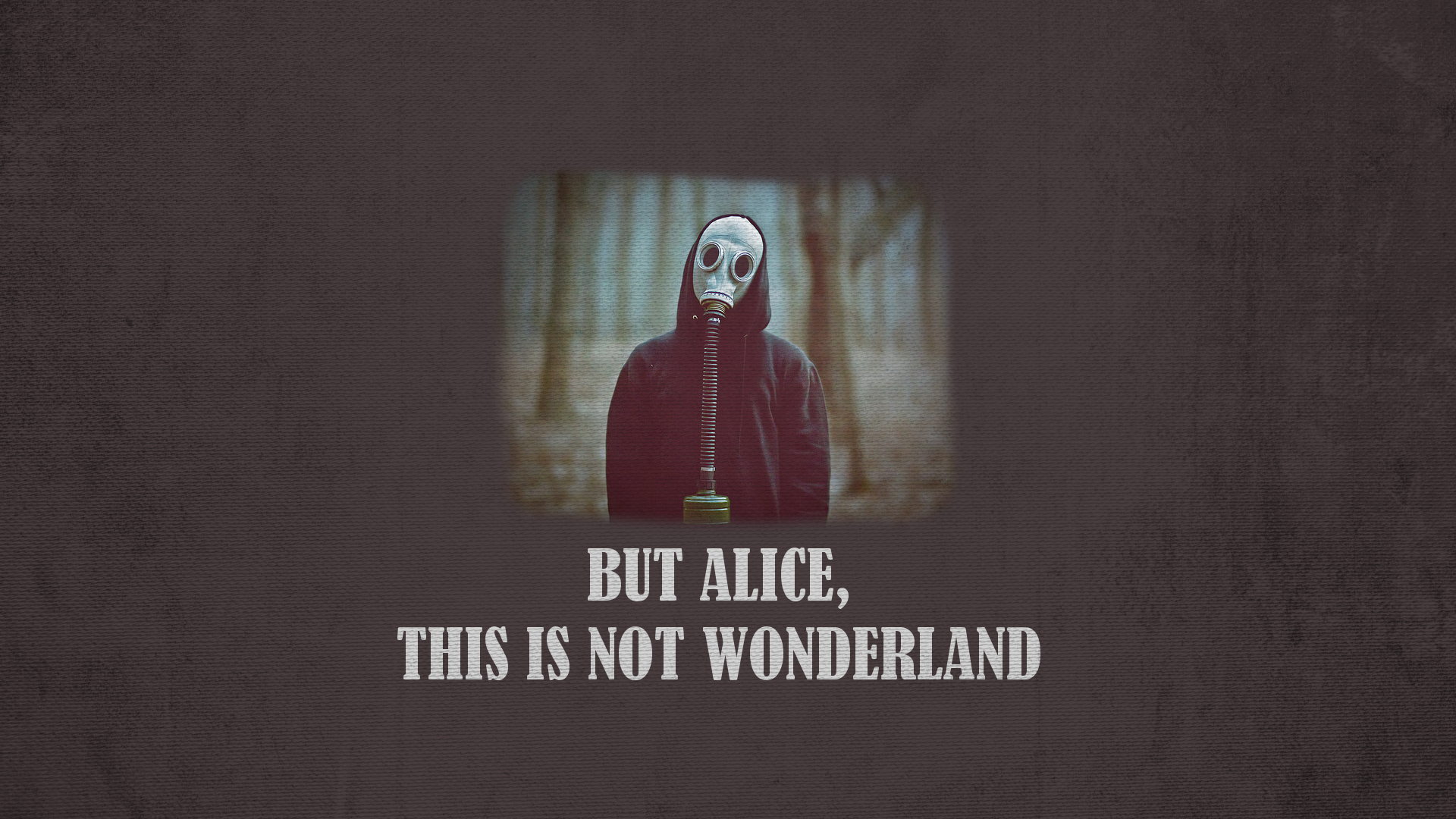 Alice in Wonderland gas mask in forest HD Wallpaper