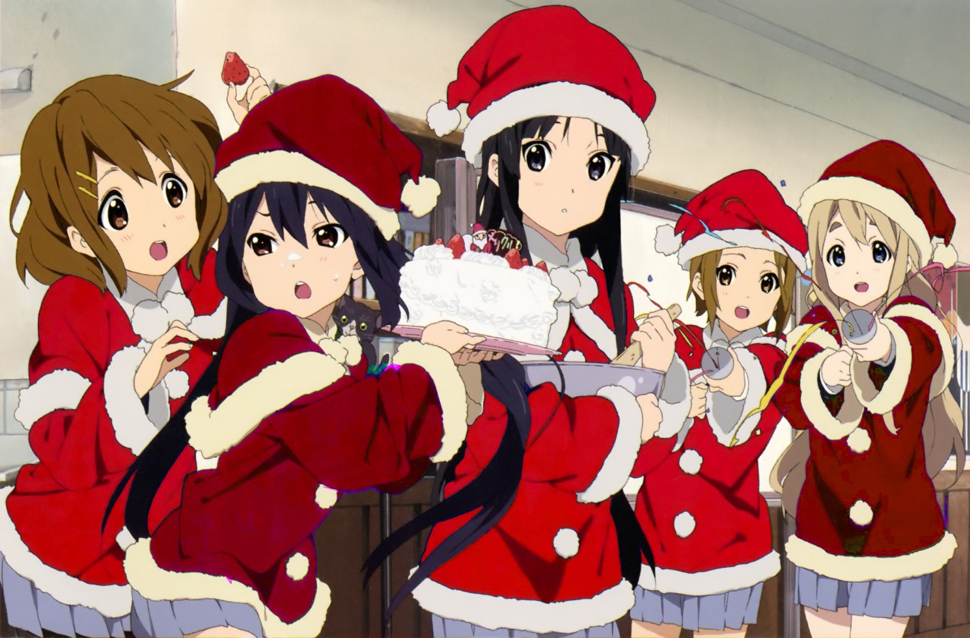 Akiyama Mio, Kotobuki Tsumugi, anime, Nakano Azusa, Tainaka Ritsu, K-ON!, Hirasawa Yui, Christmas, anime girls HD Wallpaper