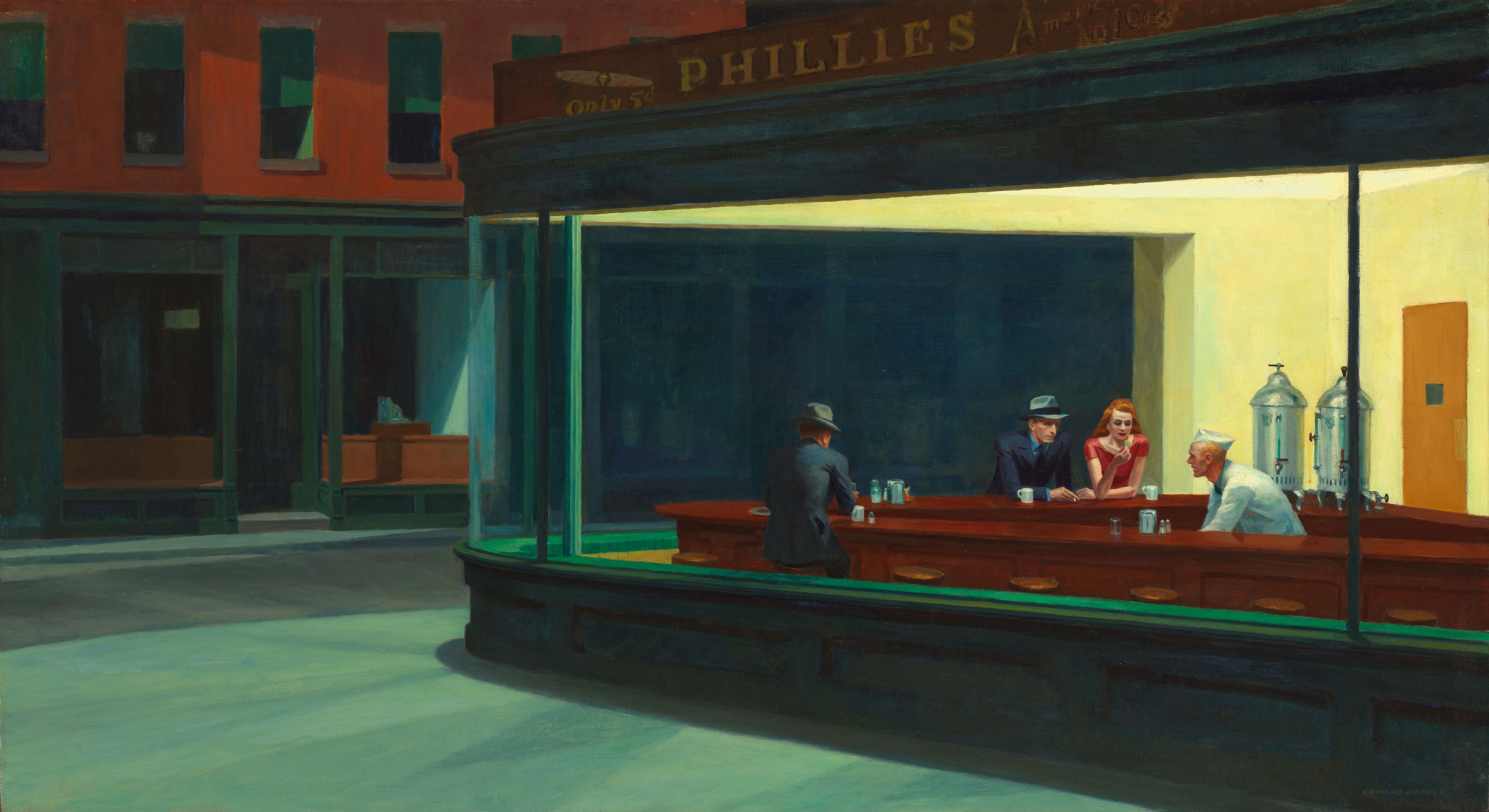 Nighthawks diner painting by Edward Hopper HD Wallpaper