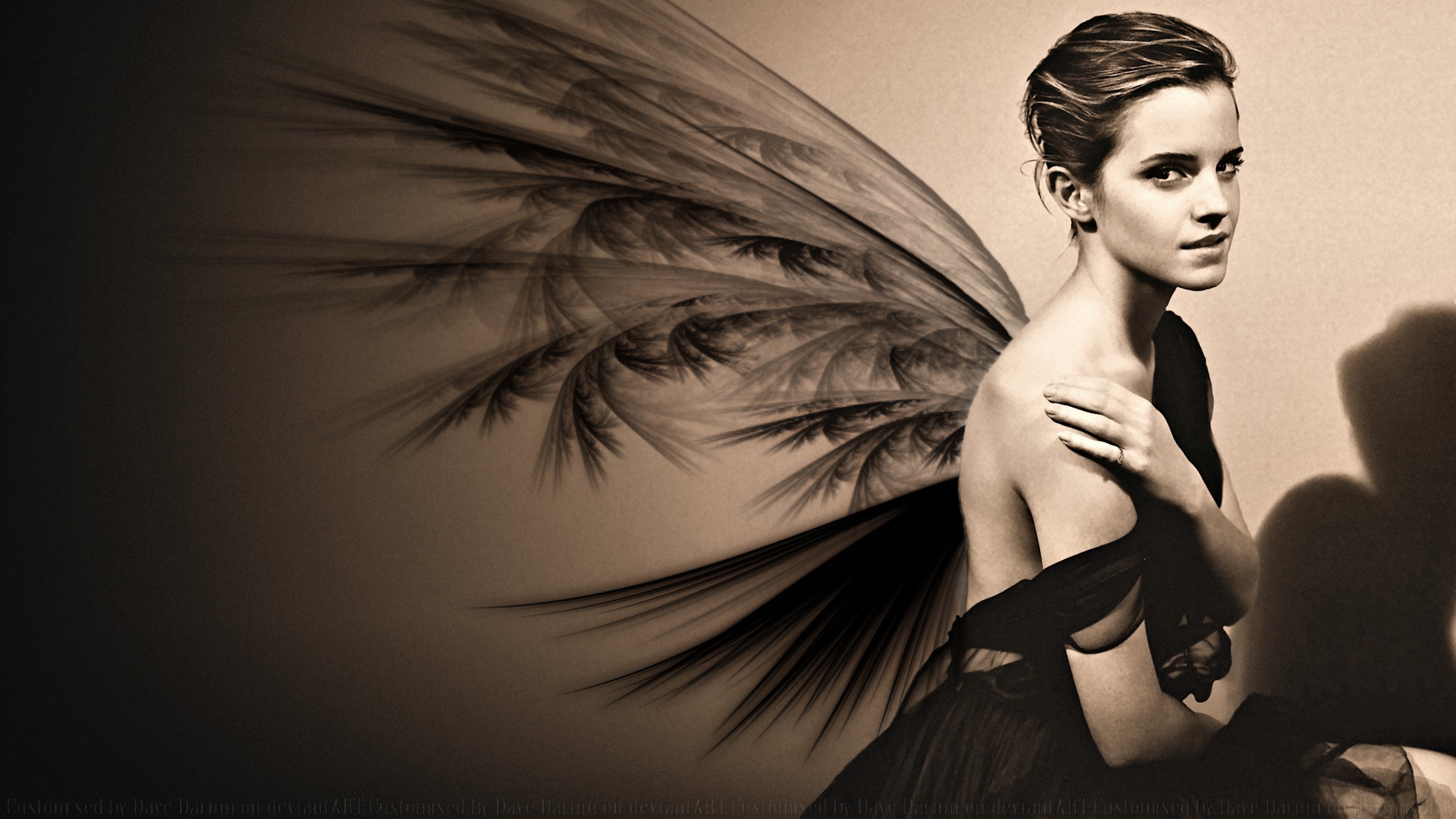 Emma Watson with Sepia Wings HD Wallpaper