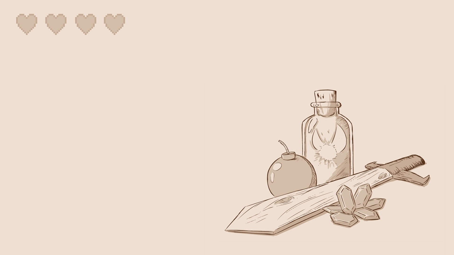 The Legend of Zelda items: hearts, potion, bomb, sword, crystals HD Wallpaper