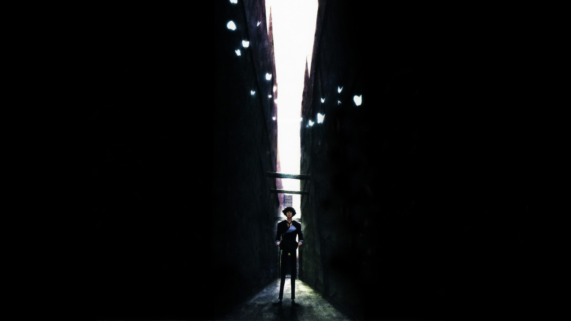 Spike Spiegel in a narrow alley with butterflies HD Wallpaper