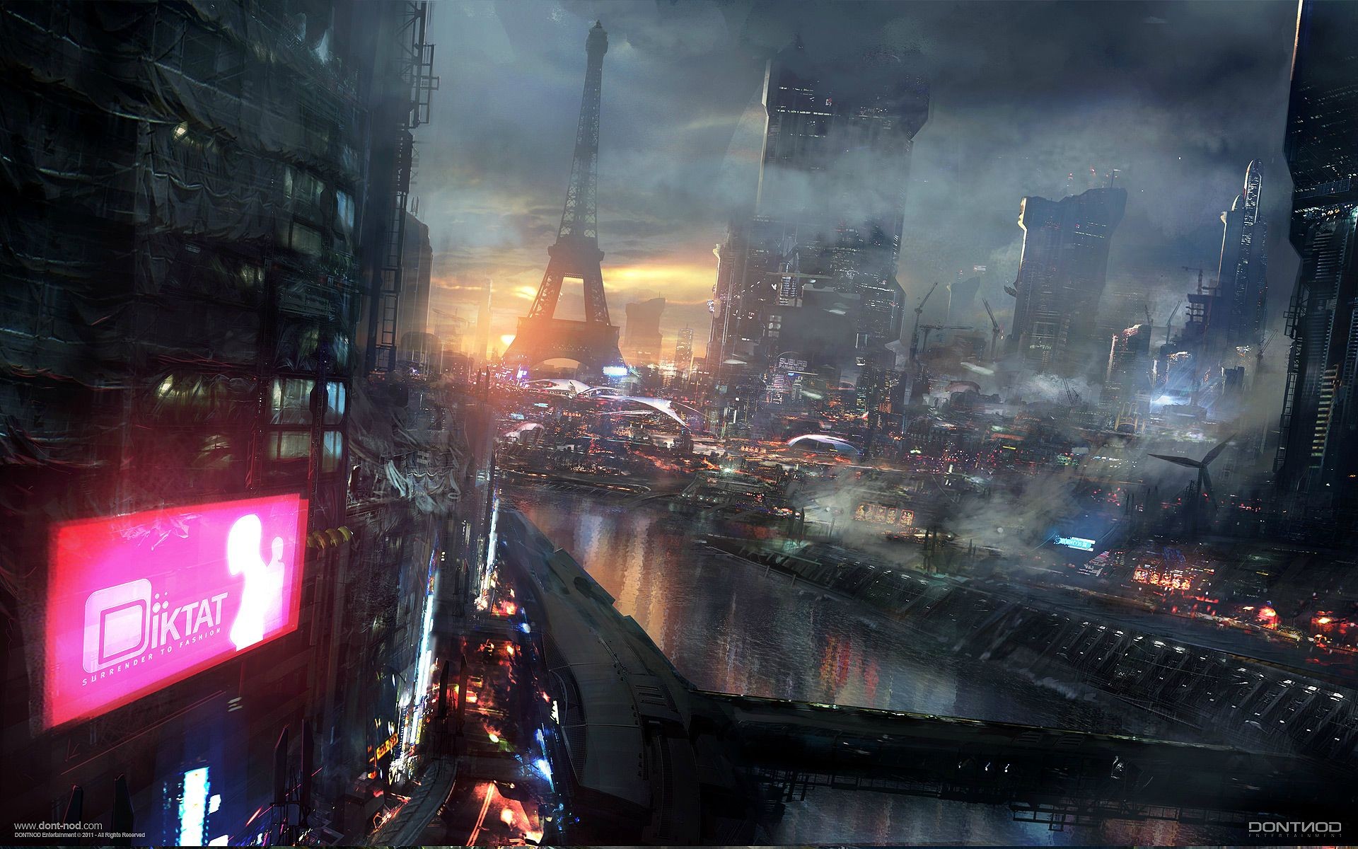 Futuristic Paris with Eiffel Tower HD Wallpaper