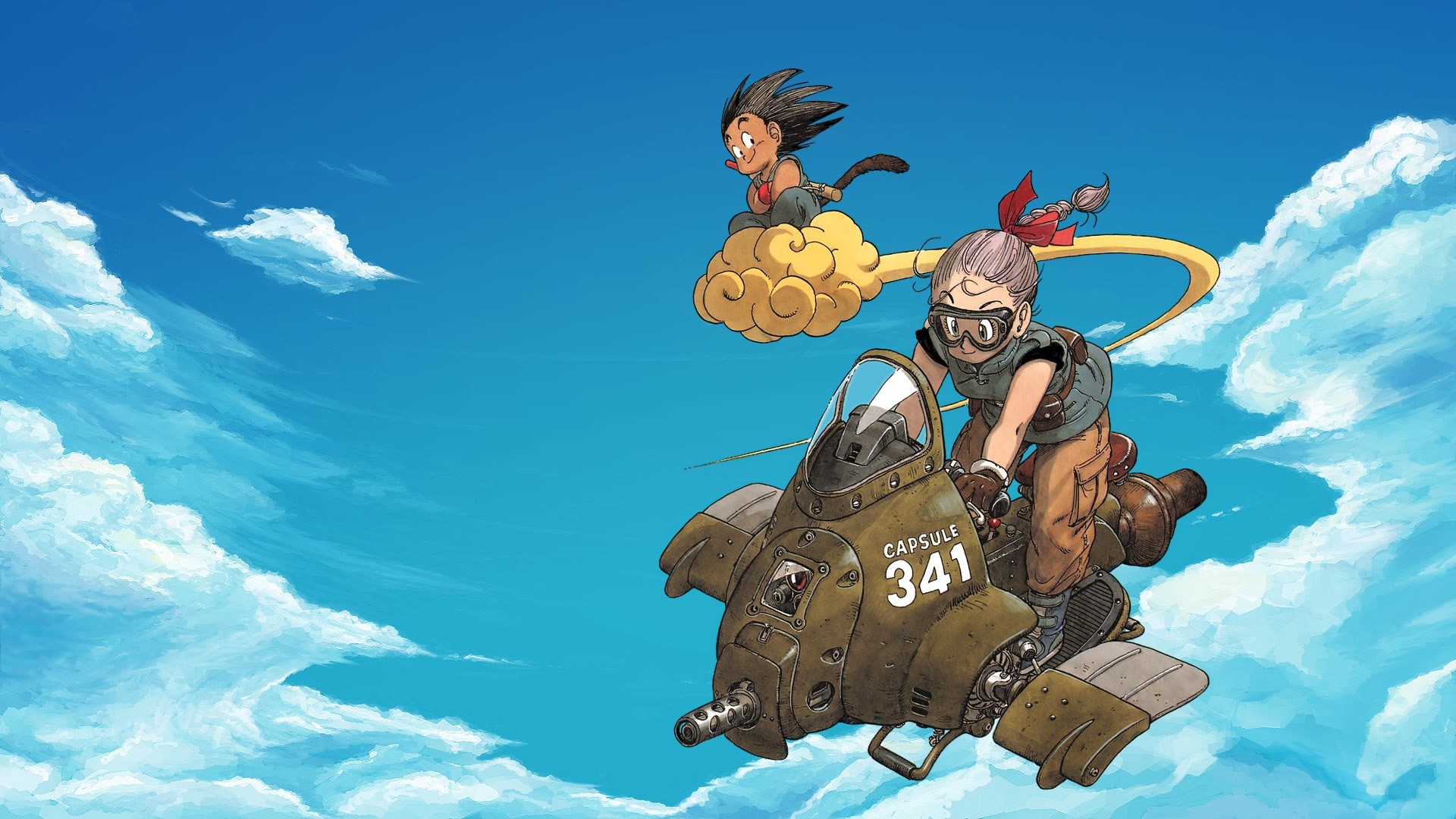 Dragon Ball: Kid Goku and Bulma on a Capsule Corp vehicle HD Wallpaper