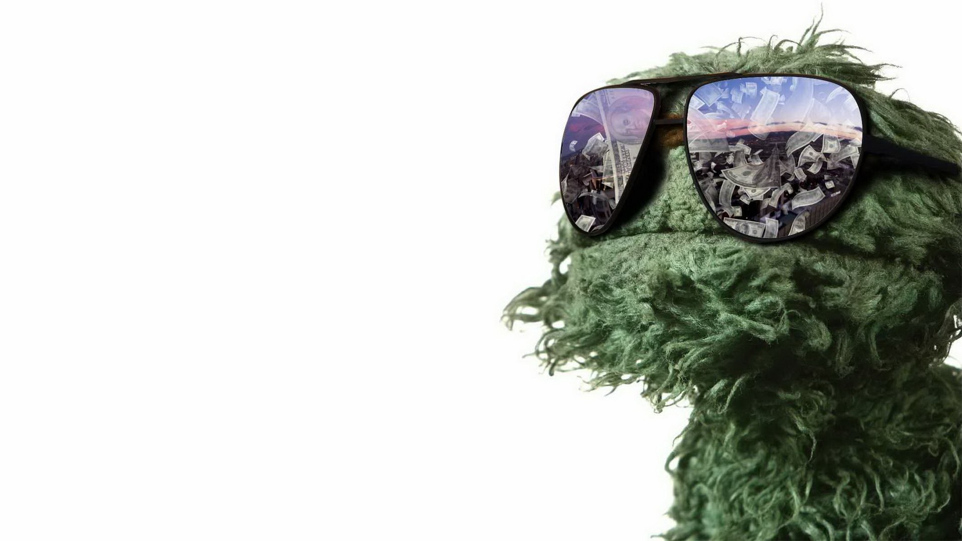 Oscar the Grouch wearing sunglasses reflecting money HD Wallpaper