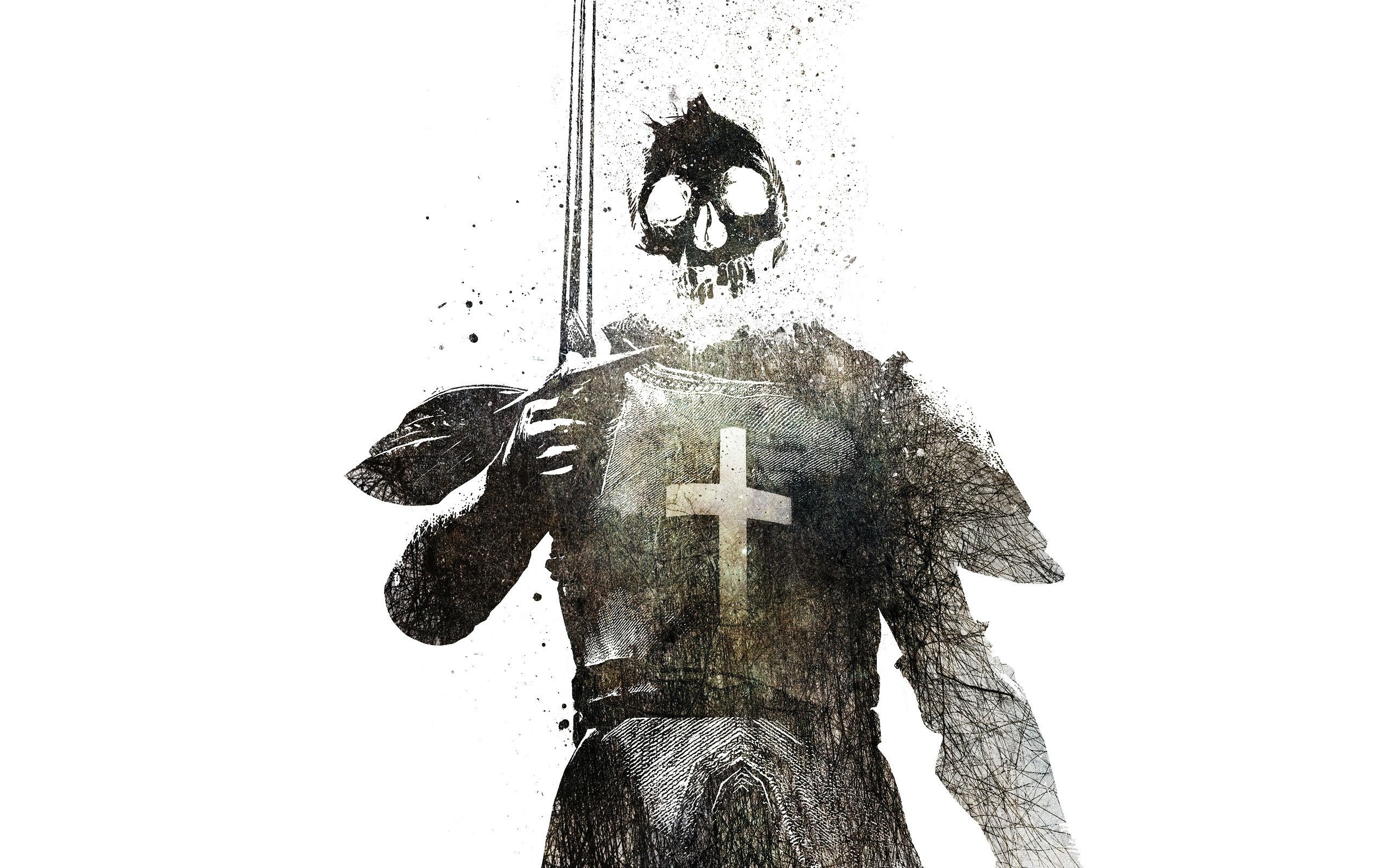 Knight with Skull Head Holding a Sword HD Wallpaper