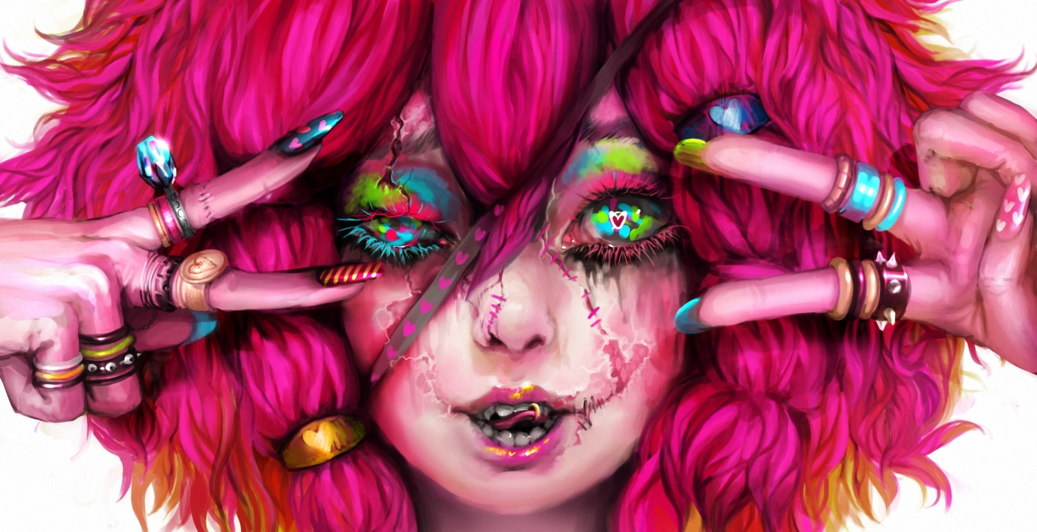 Artwork of a punk-style character with bright pink hair HD Wallpaper