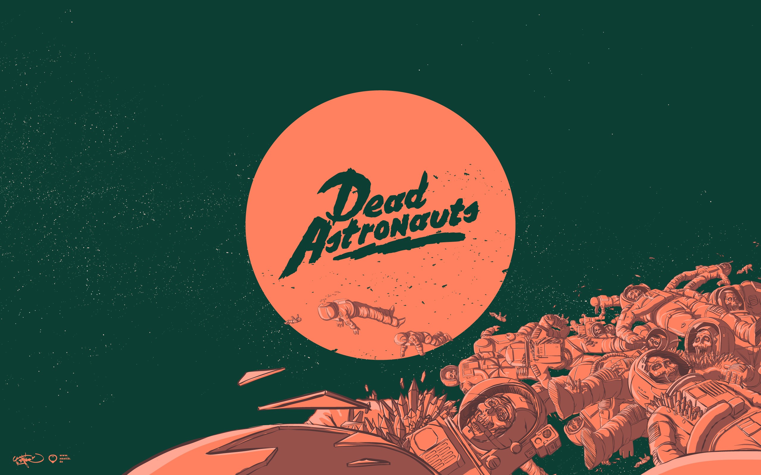Dead Astronauts artwork with skulls and spaceships HD Wallpaper