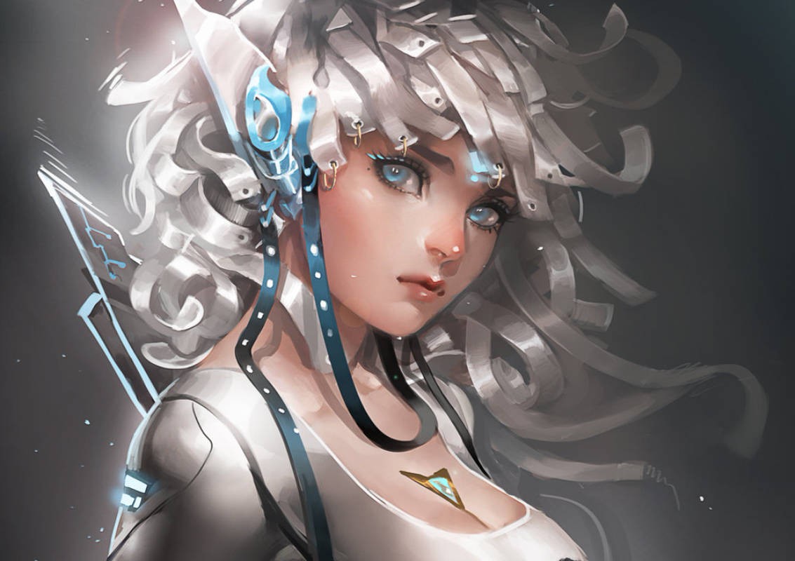 Anime girl with white hair and blue eyes HD Wallpaper