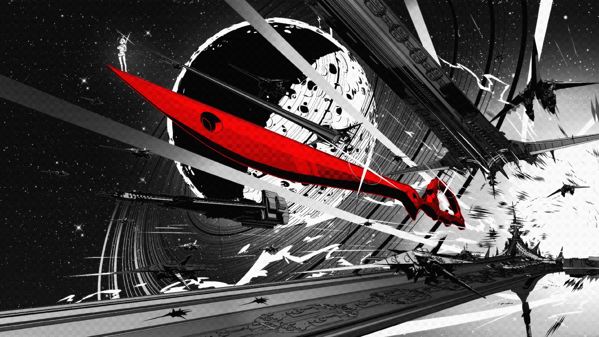 Matoi Ryuuko in a space battle with Kill la Kill ships HD Wallpaper