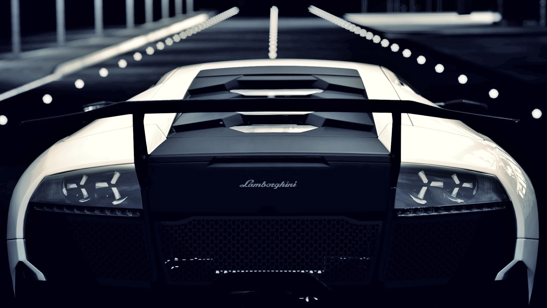 Rear view of a white Lamborghini car HD Wallpaper