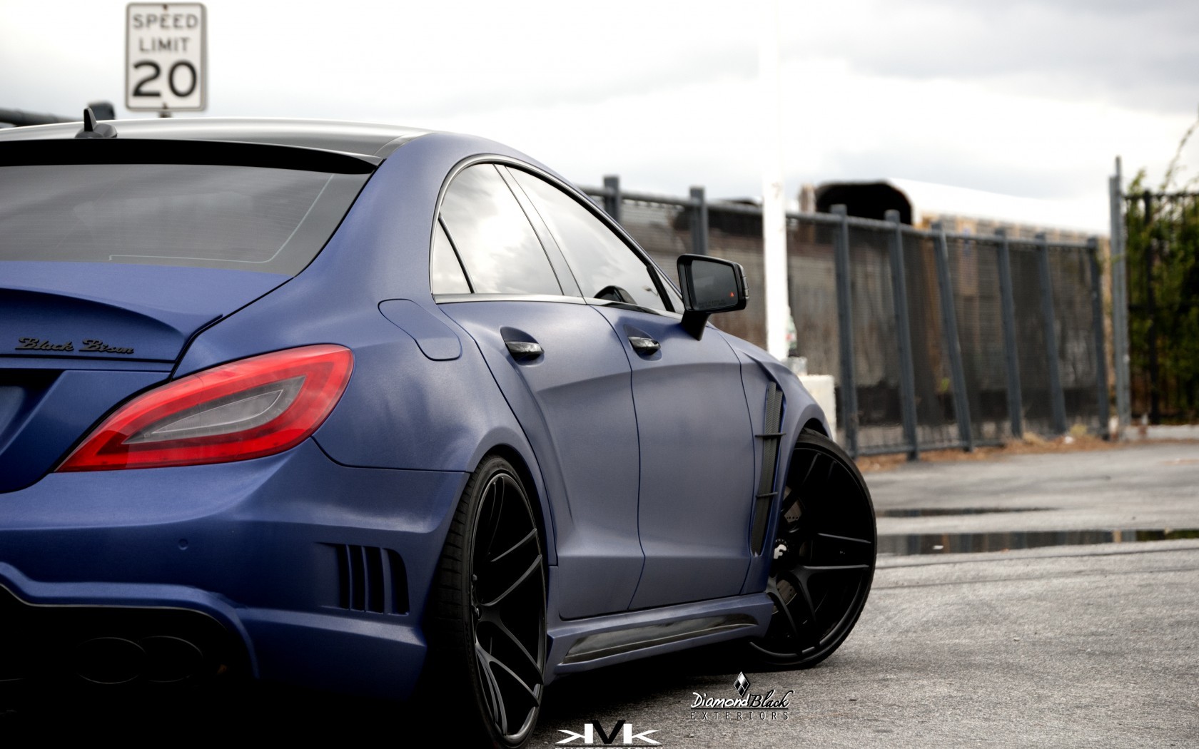 Matte blue Mercedes-Benz CLS with custom body kit HD Wallpaper