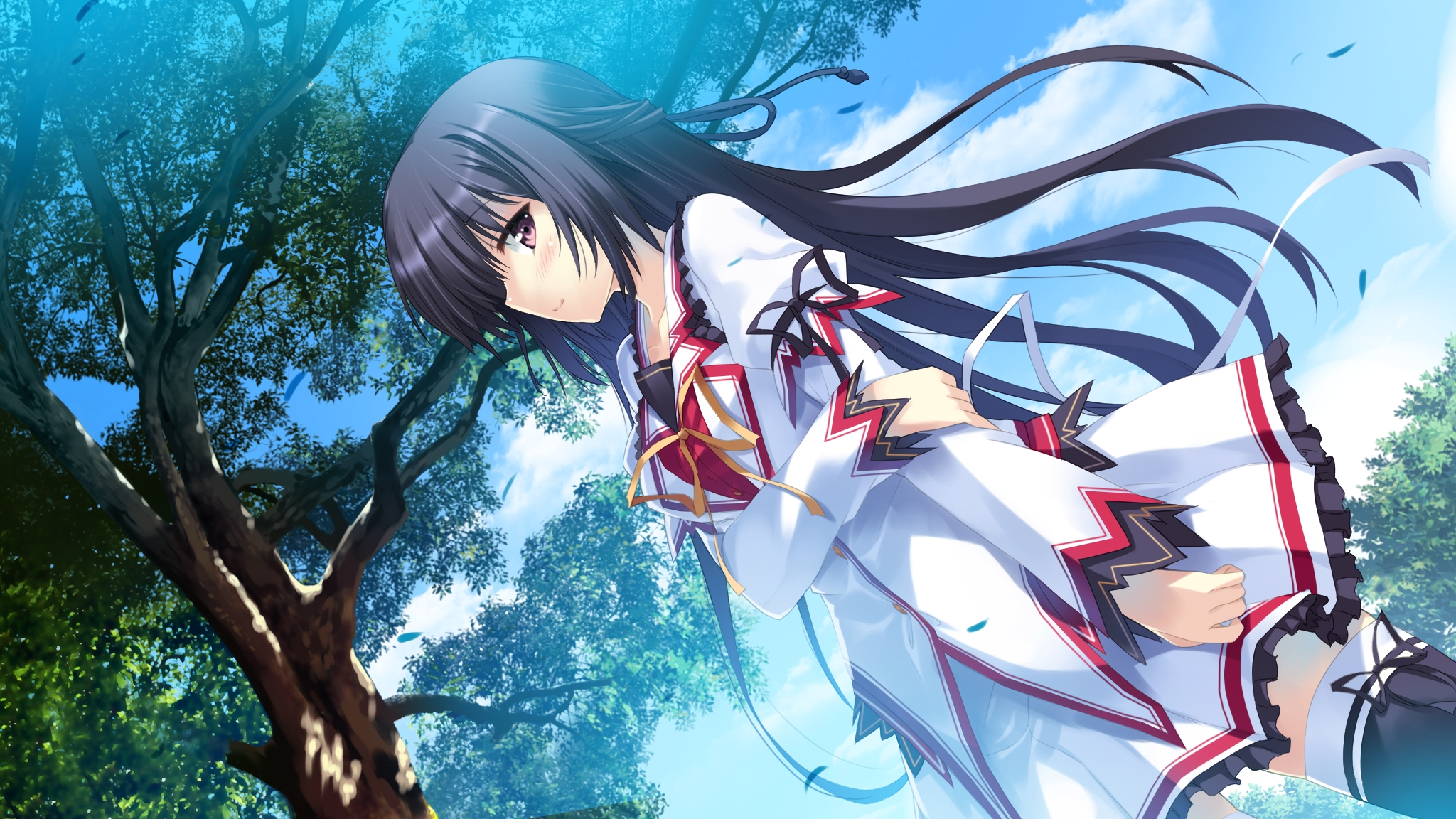 Anime girl with black hair in a white outfit HD Wallpaper