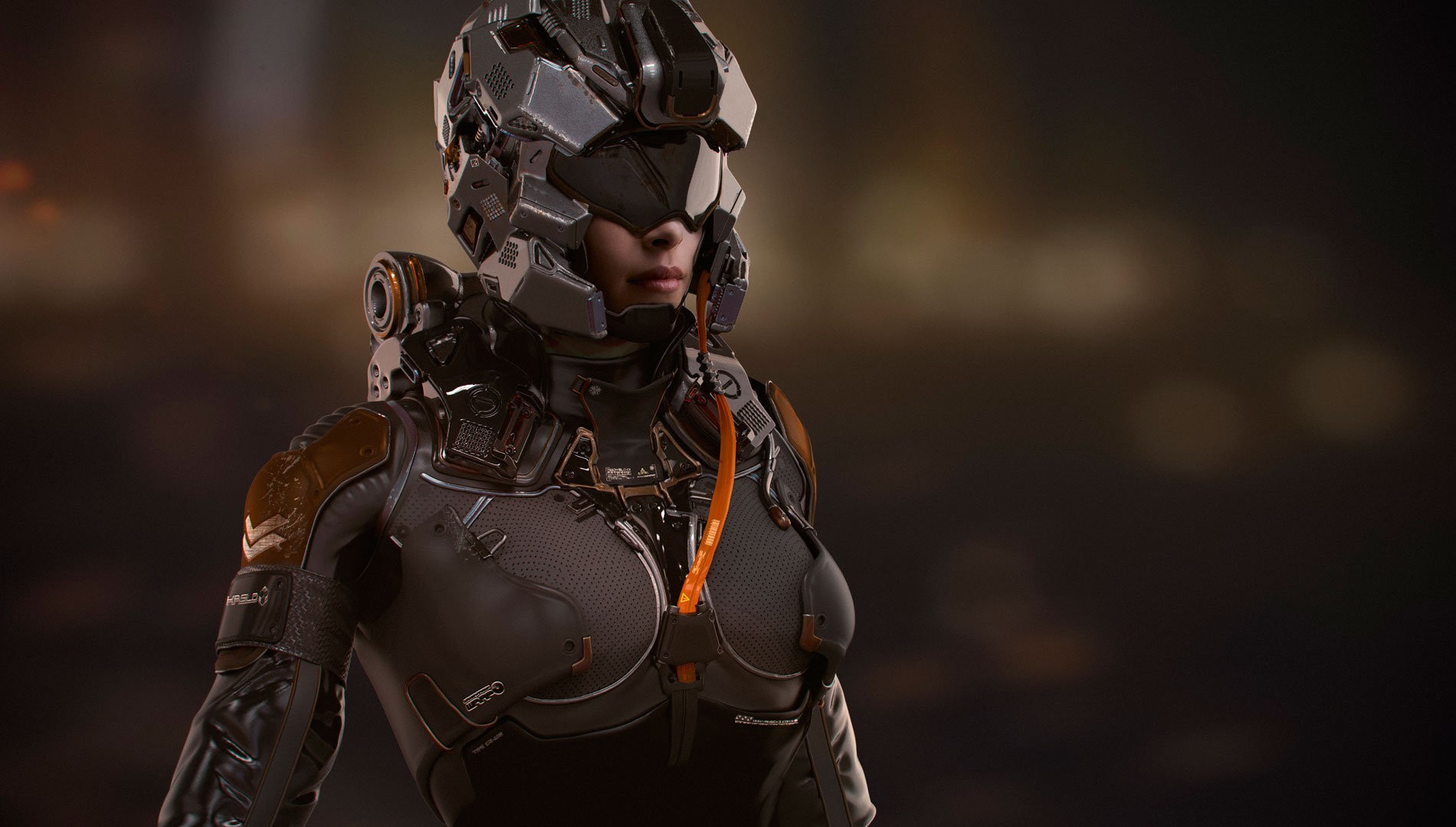 Woman in futuristic science fiction armor HD Wallpaper