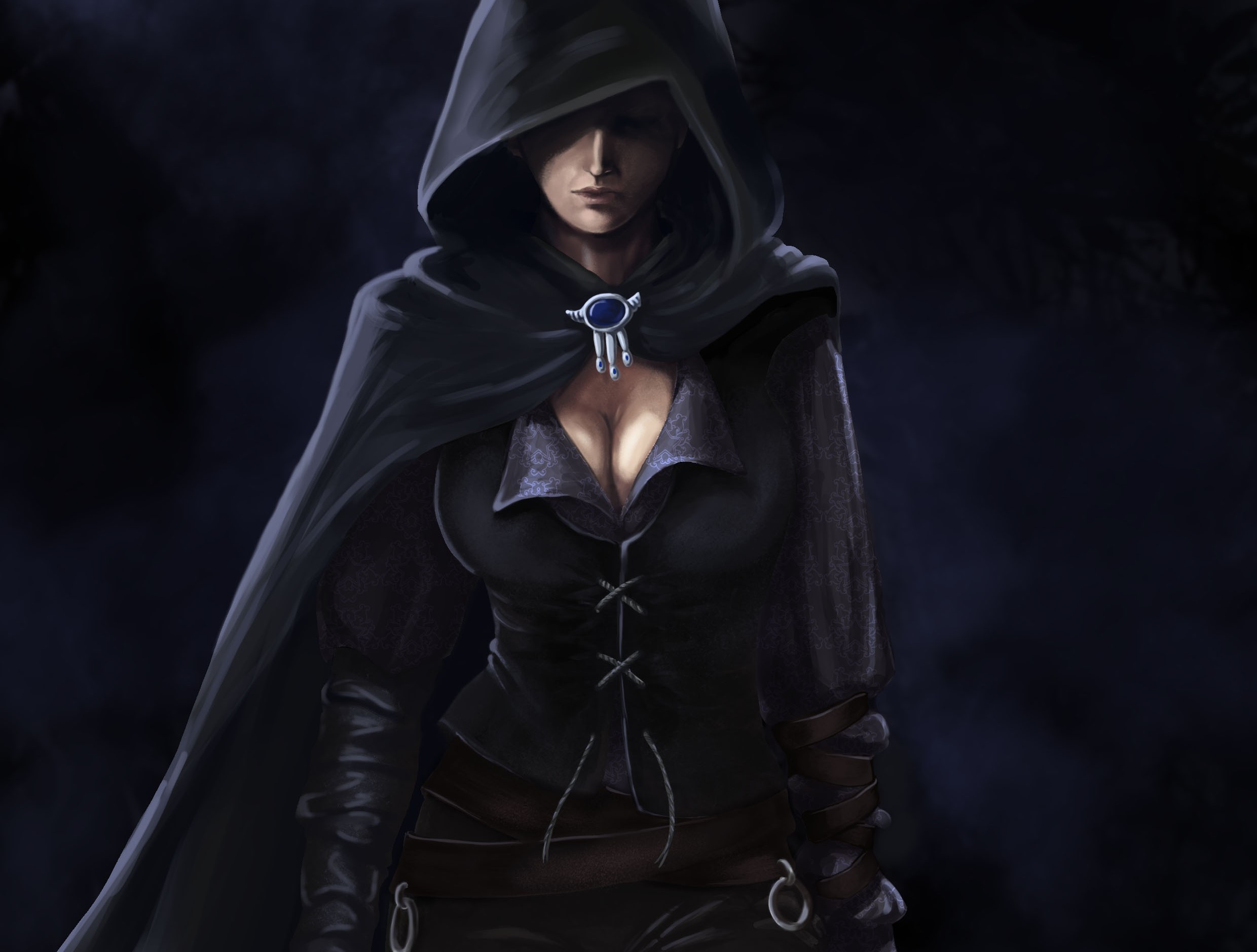 Fantasy art of a hooded woman HD Wallpaper