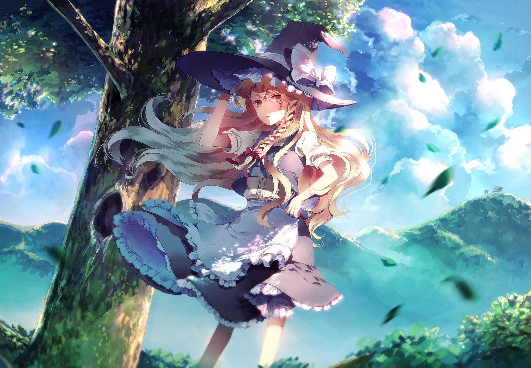 Kirisame Marisa from Touhou wearing a witch hat HD Wallpaper