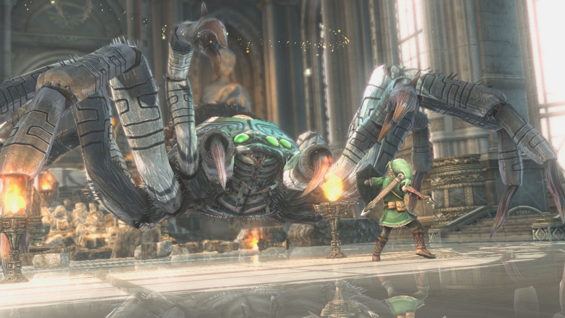 Link fights a giant spider in The Legend of Zelda HD Wallpaper