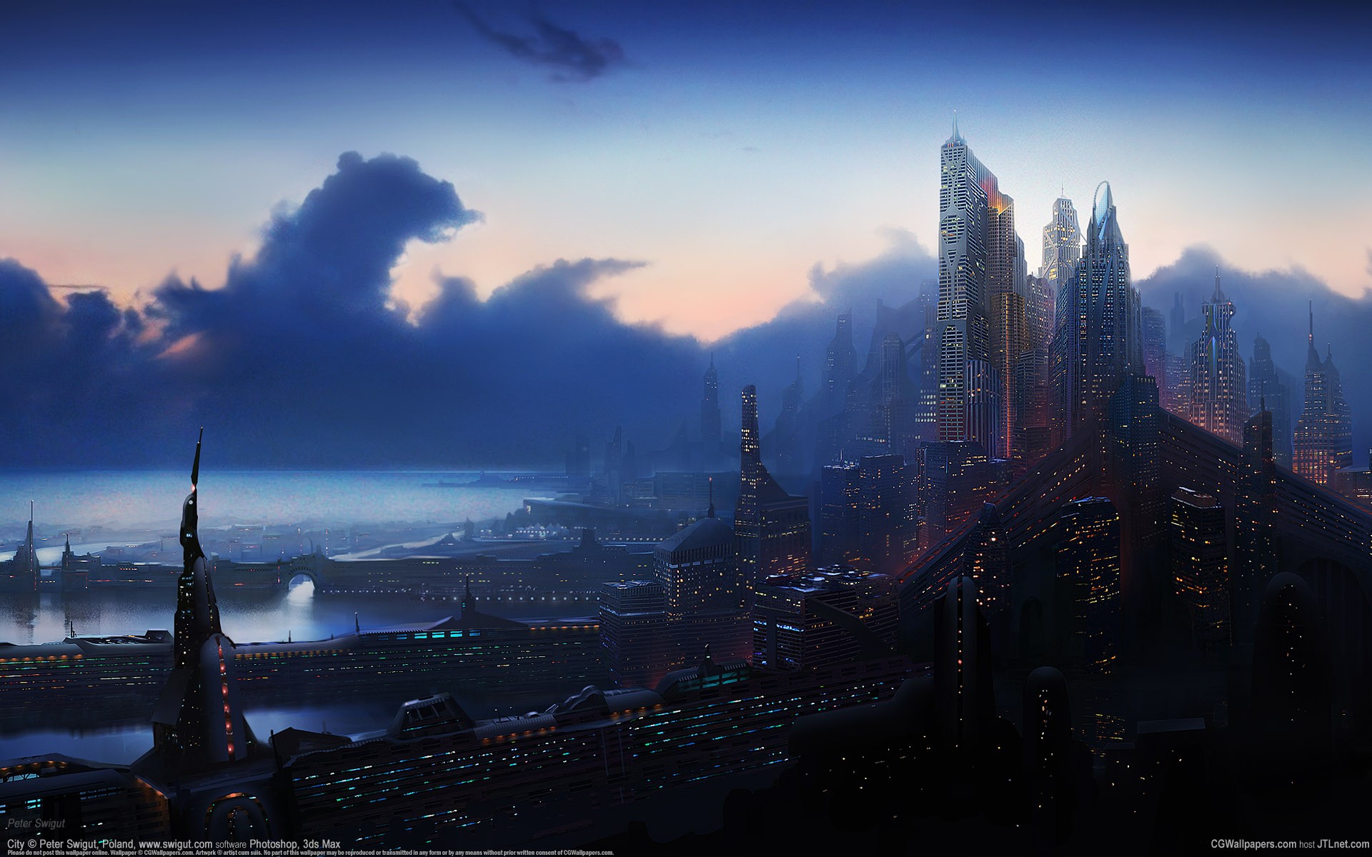 Futuristic Cityscape at Dusk HD Wallpaper