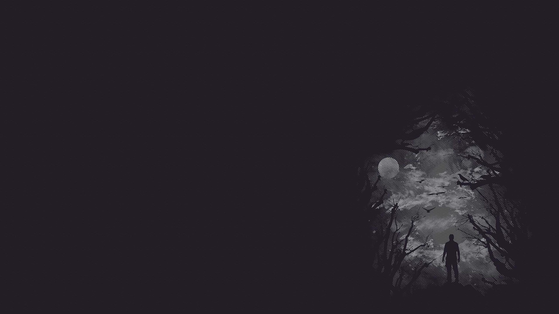 Minimalist spooky artwork of a person in a forest at night HD Wallpaper