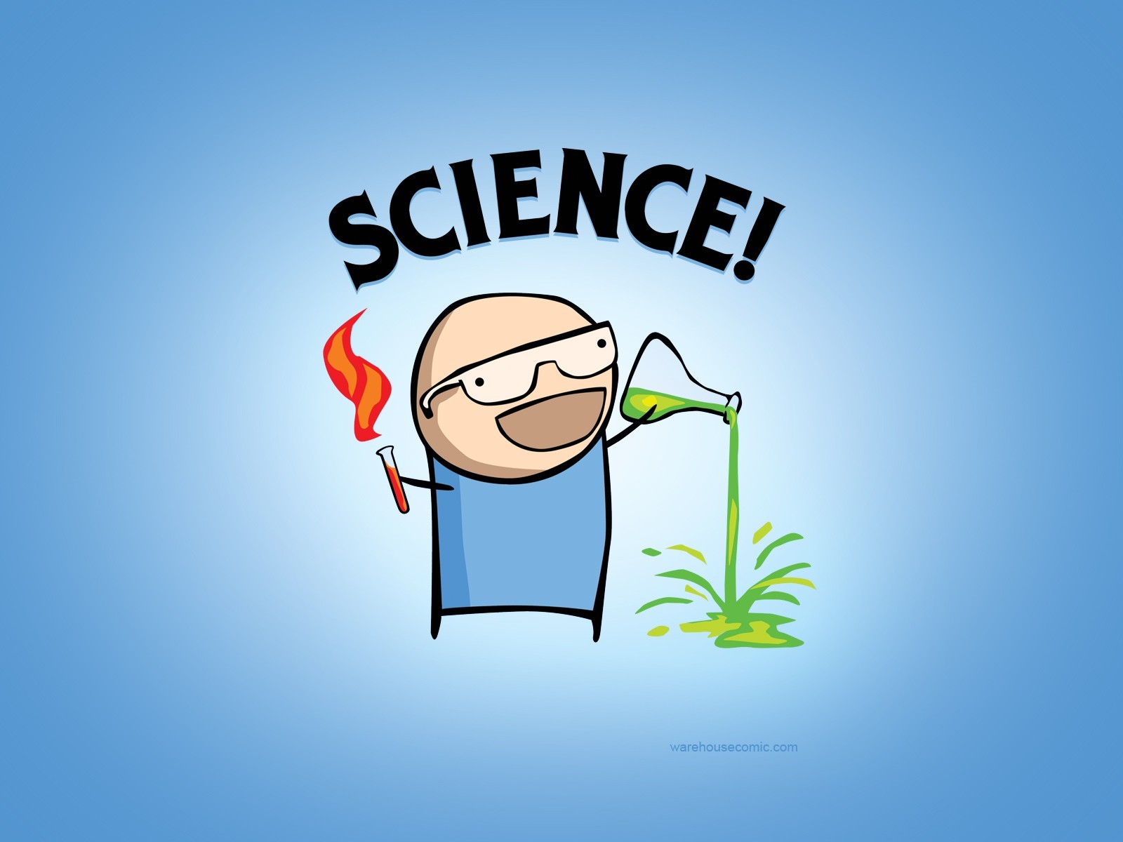 Cartoon scientist with fire and chemicals HD Wallpaper
