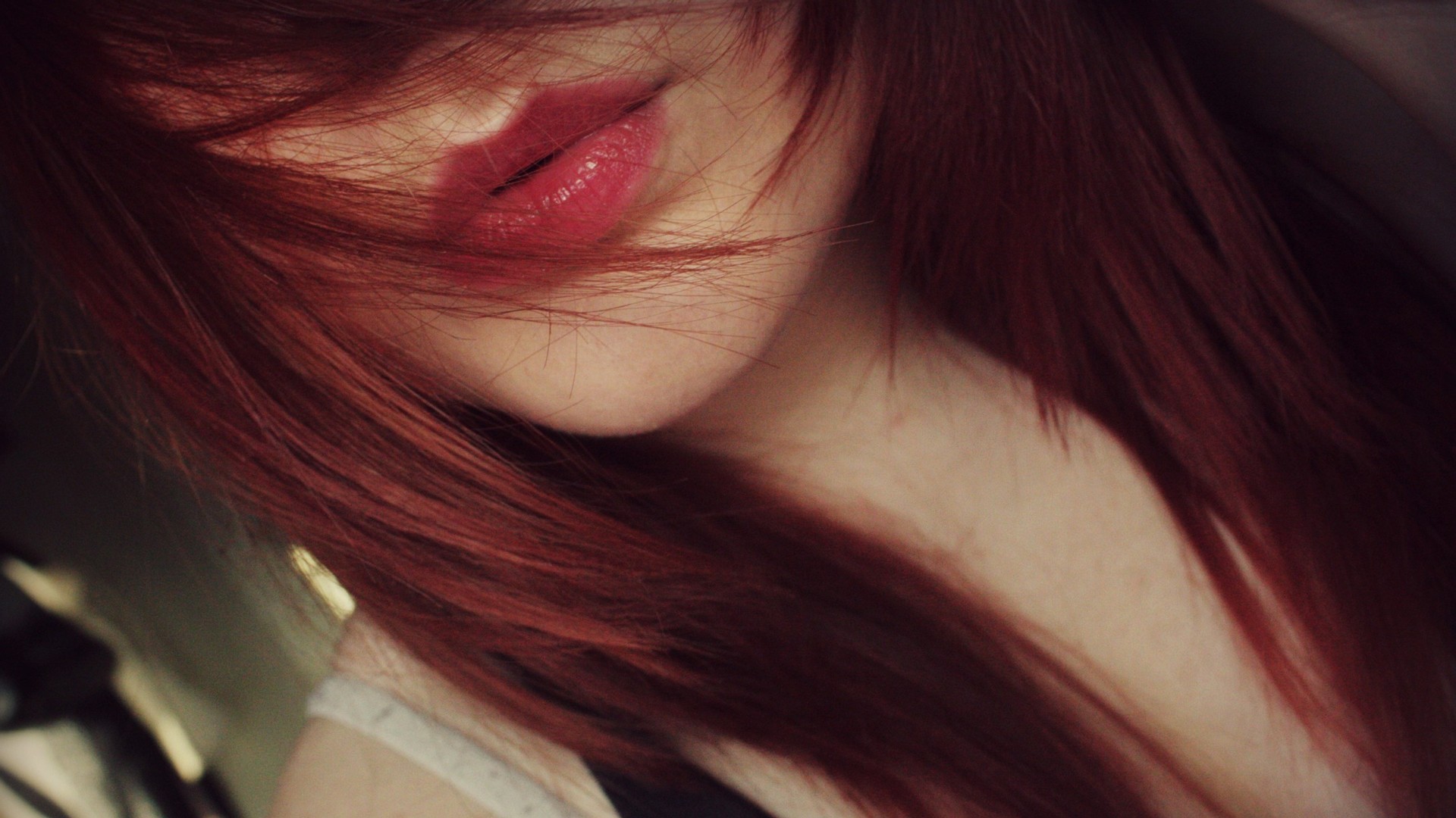 Woman with red hair and red lipstick HD Wallpaper