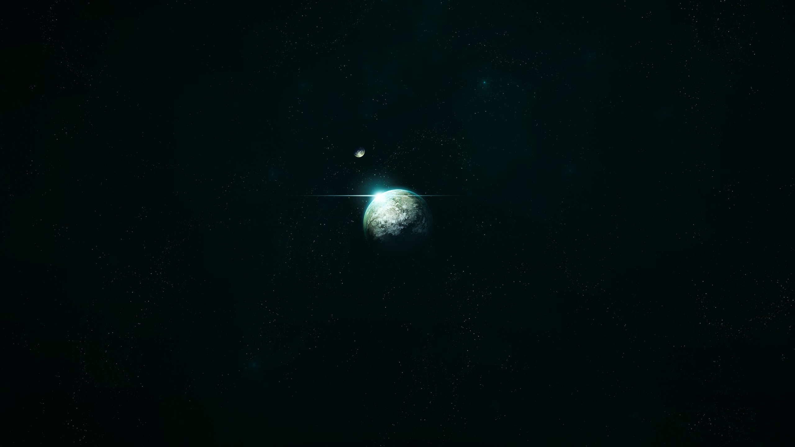 Planet and moon in deep space with stars HD Wallpaper