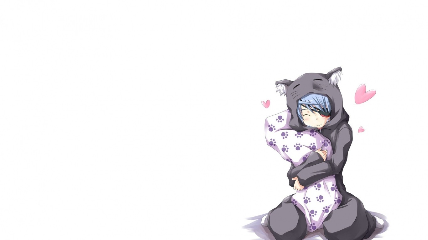 Laura Bodewig in a cat onesie hugging a pillow HD Wallpaper