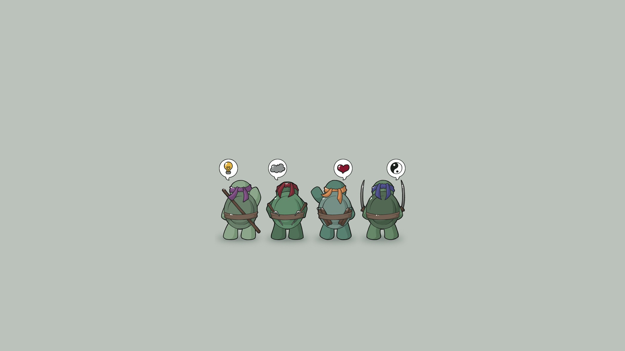 Four Teenage Mutant Ninja Turtles with thought bubbles HD Wallpaper