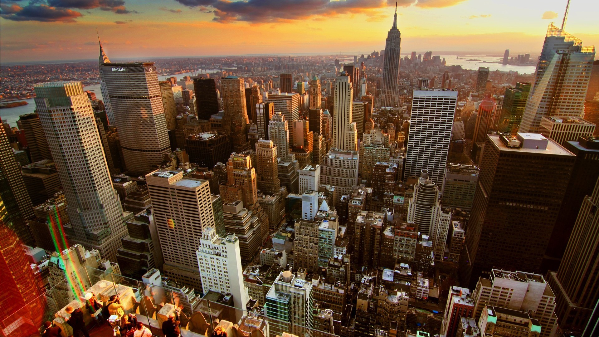 New York City cityscape with Empire State Building at sunset HD Wallpaper