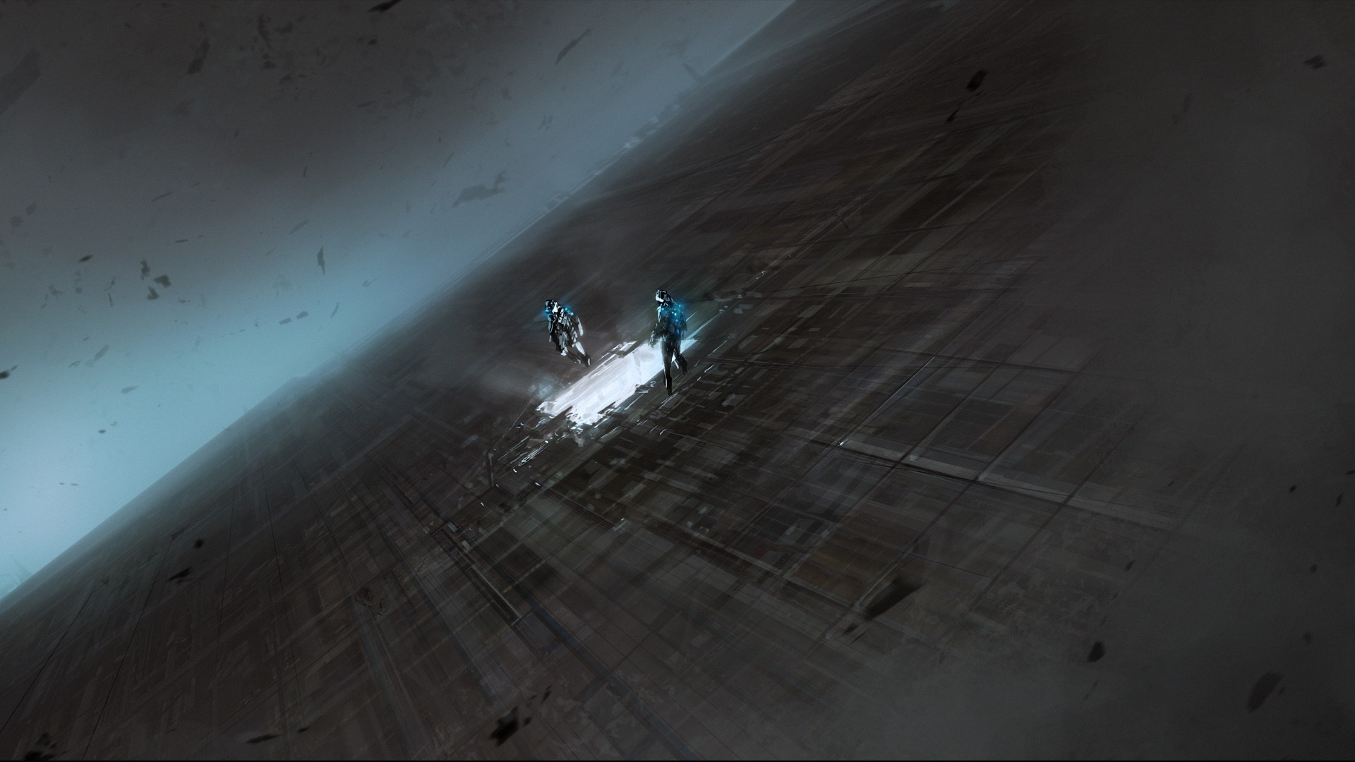 Astronauts in a minimalist science fiction landscape HD Wallpaper