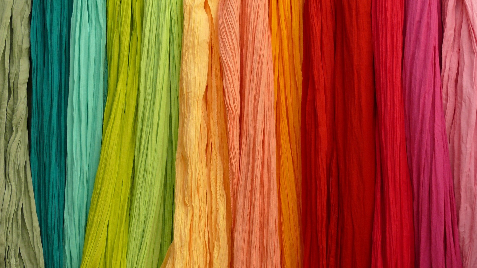 Colorful pleated fabrics in a rainbow of colors HD Wallpaper